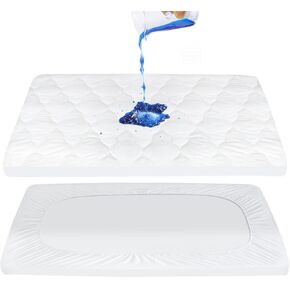Pack and Play Mattress Pad Sheets Cover Waterproof 2 Pack, Soft Quilted Pack and Play Protector, 27" X 39" Fit Graco Pack and Play Crib Baby Portable Mini Cribs and Foldable Mattresses Pad