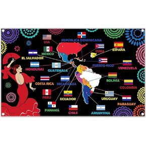 ZTHMOE Fabric 72x43inch Hispanic Heritage Month Backdrop Latin American Photography Background Spanish Latino Home Classroom Party Decoration Banner Props