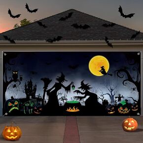Halloween Garage Door Decorations Cover Halloween Garage Door Banner Halloween Backdrop Background for Photo Party Halloween Wall Decorations Indoor Outdoor