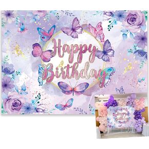 7×5ft Butterfly Backdrop Butterfly Birthday Banner Purple Butterfly Background Girl 1st 5th Party Photo Booth Props Decor