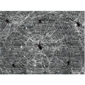 Peryiter 8 x 6 ft Halloween Backdrop for Photography Horror Spider Cobweb Brick Wall Photo Background Indoor Outdoor Party Supplies Decorations Photo Props