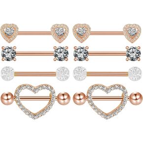 6 Pairs 14G Nipple Rings Stainless Steel Pink Heart Butterfly Flower CZ Barbell Tongue Rings Set Cute Nipplerings Piercing Jewelry for Women Body Piercing Jewelry Silver