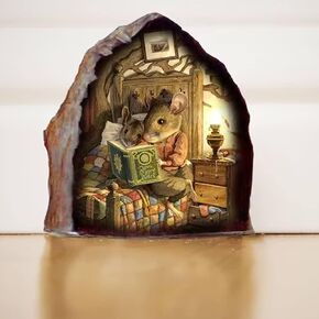 Gray New 3D Mouse Hole Realistics Wall Sticker,Mouse in a Hole Wall Decal Fun Art, Water Proof Funny Wall Stickers for Bedroom Nursery Wall Decor，Paint, Supplies Wall Décor Home Improvement