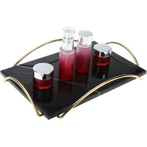 صينية تزيين من حجر الرخام من HighFree، صينية عطر بمقابض معدنية نحاسية اللون، صينية مصنوعة يدويًا من الرخام الحقيقي، صينية حلية للعداد، والغرور، وخزانة الملابس ومنضدة (أبيض) in Kuwait