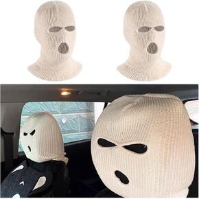 Suvnie 2 PCS Car Headrest Cover, Personalized Funny Car Seat Full Face Mask, Ski Mask Wrap Protection for Auto Front Seat Rest Decoration, Universal Interior Car Accessories (White)