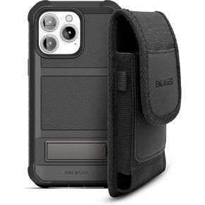 Encased Protective iPhone 14 PRO Phone Holder + Belt Case with Built-in Screen Protector (Black)