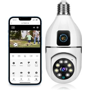 Yoidesu Light Bulb Camera,Smart Camera for Home Security, Dual Lens 360 Panoramic Monitoring, Auto Tracking Night Vision APP Control 2 Way Talk Ceiling Surveillance Camera