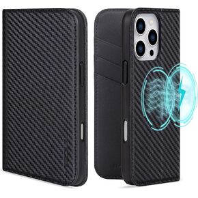 حافظة VISOUL لهاتف iPhone 16 Pro، حافظة هاتف جلدية من ألياف الكربون مع حامل للبطاقات، حافظة قابلة للطي متوافقة مع iPhone 16 Pro (6.3 بوصة) - أسود + أحمر