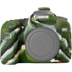 Camera Case for Canon EOS 80D - Silicone Protective DSLR Skin Cover, Detachable Cage, Shockproof, Dustproof (Black)