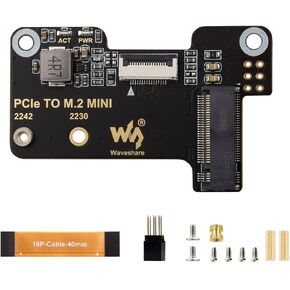 Waveshare PCIe to M.2 Mini Adapter, Compatible with Raspberry Pi 5, Supports NVMe Protocol M.2 Solid State Drive, Supports Gen2 and Gen3 Modes, Supports Booting PI5 from Solid State Drive
