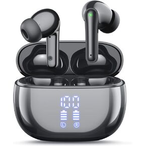 YAQ Wireless Earbuds Bluetooth Headphones, 40H Playtime Stereo IPX5 Waterproof Ear Buds, LED Power Display Cordless in-Ear Earphones with Microphone for iPhone Andriod Cell Phone Sports, Dark Gray