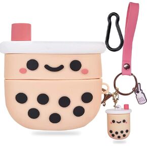AirPod Pro Case Cute Cover with Boba Keychain,Pink Boba Tea AirPods Pro Cases Cute AirPods Pro Case Silicone Protective Compatible with AirPods Pro for Girls Women