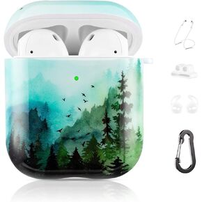Airpod Case for Men,Airpod Case Cover with TPU Durable Protective Cover,2&1 Airpods Case for Girls Kids, Shockproof Drop Proof Cool Airpods Case with Keychain(Green Blue Fog Forest)