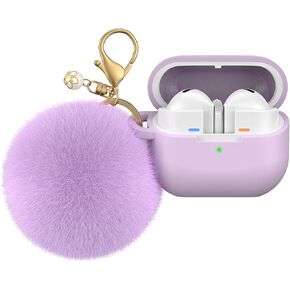 AIRSPO Galaxy Buds Pro 3 Case, Silicone Case Cover for Samsung Galaxy Buds 3 Case 2024, Cute Protective Buds 3 Pro Case with Keychain & Pompom for Girls Women, Lilac