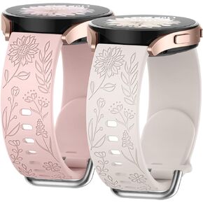 2 PACK Floral Engraved Bands for Garmin Venu, Venu Sq2, Venu 2Plus, Vivoactive 5, Vivoactive 3, Vivomove Sport, Soft Silicone Flower Pattern Replacement Straps for 20mm Garmin Watch