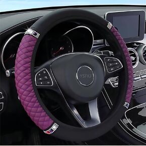 YSFKJ Diamond Leather Steering Wheel Cover, 15 Inch Colorful Rhinestones Elastic Steering Wheel Protector, Bling Crystal Steering Wheel Cover for Women Girls,Red