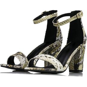 Women's Snake Skin Sandals Single Band Ankle Strap Chunky Block Heeled Fashion Summer Shoes