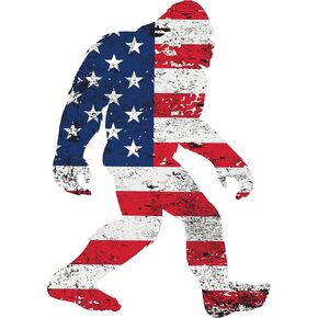American Flag Bigfoot Sticker 6.3x6.3 inches - Made in The USA - Distressed, Sasquatch Vinyl Flag Decal for Cars, Trucks, Windows, Vehicles - American Bigfoot