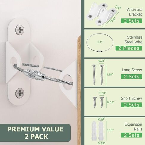 Booda Brand Furniture Wall Anchors (6 Pack), Anti Tip Furniture Anchors for Baby Proofing, Metal Earthquake Straps Secure 400 LBs Drawer, Cabinet to Wall, Dresser Wall Safety Anchor for Child Safety in Saudi Arabia
