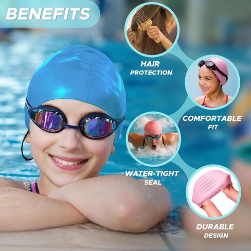 EcoNour Kids Swimming Cap for Boys and Girls Short Hair (Age 3-10) with Ear Plugs & Nose Clips, Waterproof Silicone Girls Swim Cap for Kids for Comfortable Fit and Water Tight Seal (Pink) in Saudi Arabia