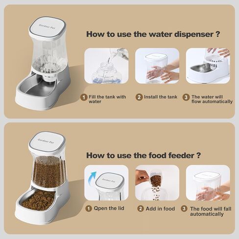 Gardner Pet Automatic Dog Water Dispenser Gravity Stainless Steel Water Waterer & Food Feeder Sets, Large Capacity Feeding Bowls for Small and Medium-Sized Dogs Cats Other Pets -(1 Gallon x2) in Kuwait