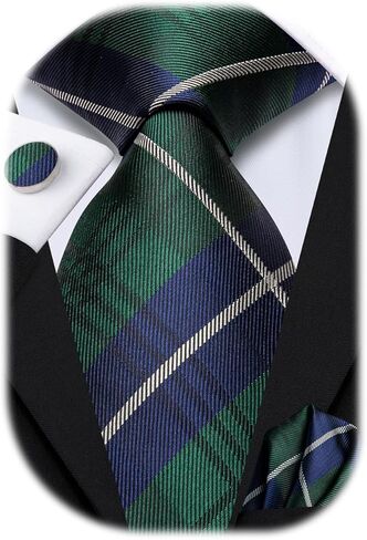 Hi-Tie Mens Grass Green Ties Extra Long Silk Necktie 63inches Woven Tie with Pocket Suqare and Cufflinks Set in Kuwait