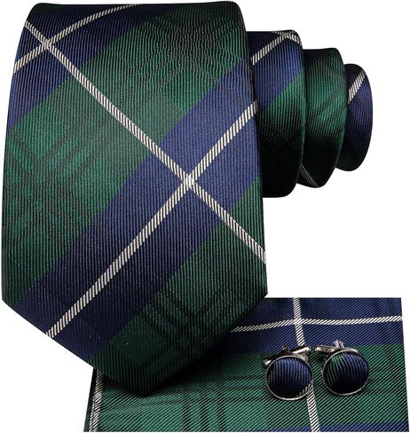 Hi-Tie Mens Grass Green Ties Extra Long Silk Necktie 63inches Woven Tie with Pocket Suqare and Cufflinks Set in Kuwait
