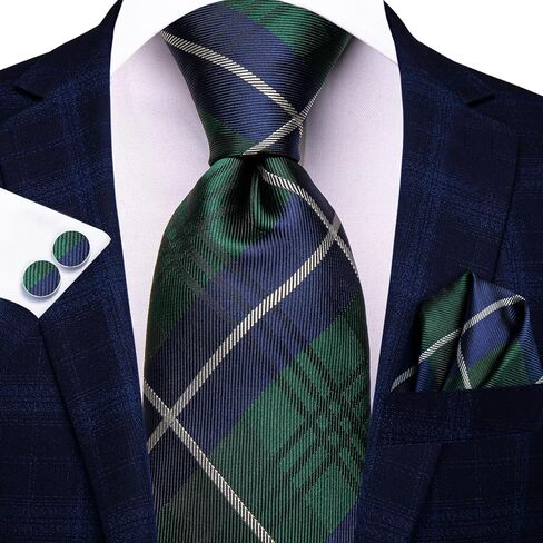 Hi-Tie Mens Grass Green Ties Extra Long Silk Necktie 63inches Woven Tie with Pocket Suqare and Cufflinks Set in Kuwait