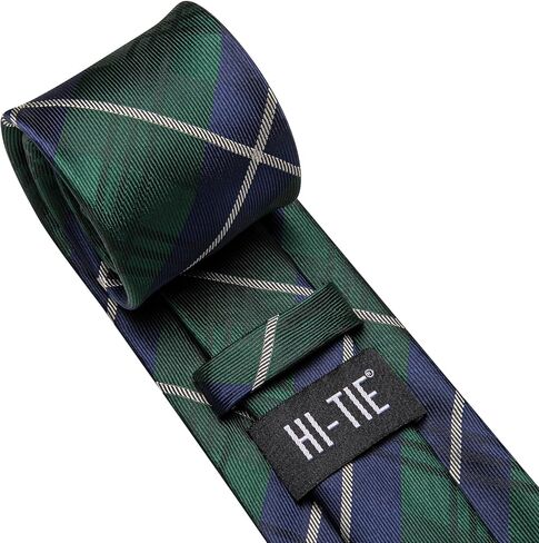 Hi-Tie Mens Grass Green Ties Extra Long Silk Necktie 63inches Woven Tie with Pocket Suqare and Cufflinks Set in Kuwait