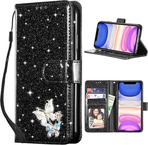 UEEBAI Wallet Case for iPhone 13, Glitter PU Leather Phone Case Card Slots Kickstand Case Magnetic Closure Bling Flip Case Shockproof Hand Strap Flip Cover - Rose Gold in Saudi Arabia