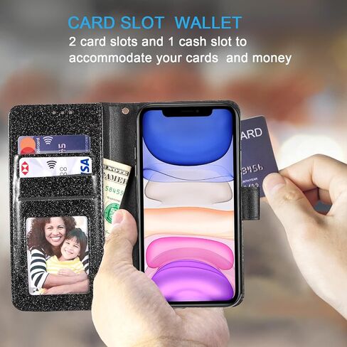 UEEBAI Wallet Case for iPhone 13, Glitter PU Leather Phone Case Card Slots Kickstand Case Magnetic Closure Bling Flip Case Shockproof Hand Strap Flip Cover - Rose Gold in Saudi Arabia