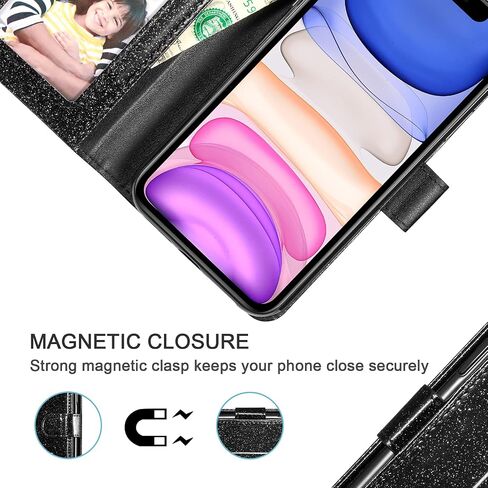 UEEBAI Wallet Case for iPhone 13, Glitter PU Leather Phone Case Card Slots Kickstand Case Magnetic Closure Bling Flip Case Shockproof Hand Strap Flip Cover - Rose Gold in Saudi Arabia