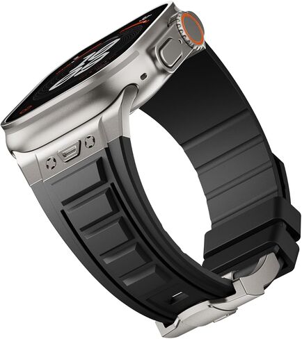 Sport Band Compatible with Apple Watch Ultra/Ultra 2 Band 49mm, Men Luxury Rugged Silicone Rubber Strap for iWatch Series 9 8 7 6 5 4 3 2 1 SE 45mm 44mm 42mm with Metal Connector in Kuwait