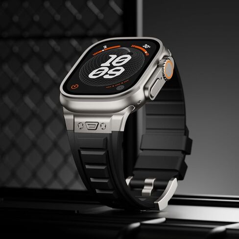 Sport Band Compatible with Apple Watch Ultra/Ultra 2 Band 49mm, Men Luxury Rugged Silicone Rubber Strap for iWatch Series 9 8 7 6 5 4 3 2 1 SE 45mm 44mm 42mm with Metal Connector in Kuwait