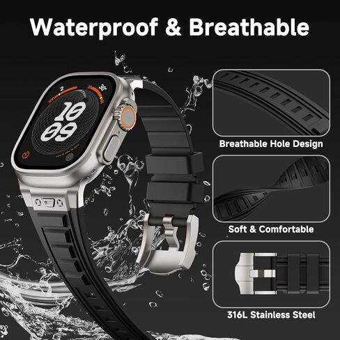 Sport Band Compatible with Apple Watch Ultra/Ultra 2 Band 49mm, Men Luxury Rugged Silicone Rubber Strap for iWatch Series 9 8 7 6 5 4 3 2 1 SE 45mm 44mm 42mm with Metal Connector in Kuwait
