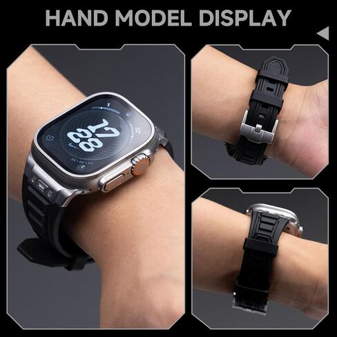 Sport Band Compatible with Apple Watch Ultra/Ultra 2 Band 49mm, Men Luxury Rugged Silicone Rubber Strap for iWatch Series 9 8 7 6 5 4 3 2 1 SE 45mm 44mm 42mm with Metal Connector in Kuwait