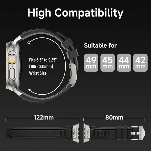 Sport Band Compatible with Apple Watch Ultra/Ultra 2 Band 49mm, Men Luxury Rugged Silicone Rubber Strap for iWatch Series 9 8 7 6 5 4 3 2 1 SE 45mm 44mm 42mm with Metal Connector in Kuwait