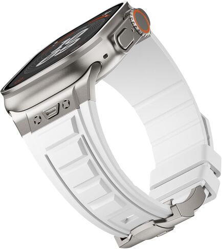 Sport Band Compatible with Apple Watch Ultra/Ultra 2 Band 49mm, Men Luxury Rugged Silicone Rubber Strap for iWatch Series 9 8 7 6 5 4 3 2 1 SE 45mm 44mm 42mm with Metal Connector in Kuwait