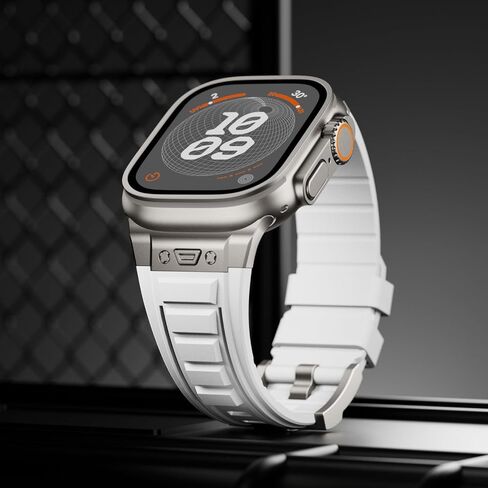 Sport Band Compatible with Apple Watch Ultra/Ultra 2 Band 49mm, Men Luxury Rugged Silicone Rubber Strap for iWatch Series 9 8 7 6 5 4 3 2 1 SE 45mm 44mm 42mm with Metal Connector in Kuwait