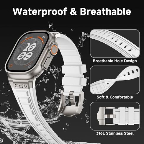 Sport Band Compatible with Apple Watch Ultra/Ultra 2 Band 49mm, Men Luxury Rugged Silicone Rubber Strap for iWatch Series 9 8 7 6 5 4 3 2 1 SE 45mm 44mm 42mm with Metal Connector in Kuwait