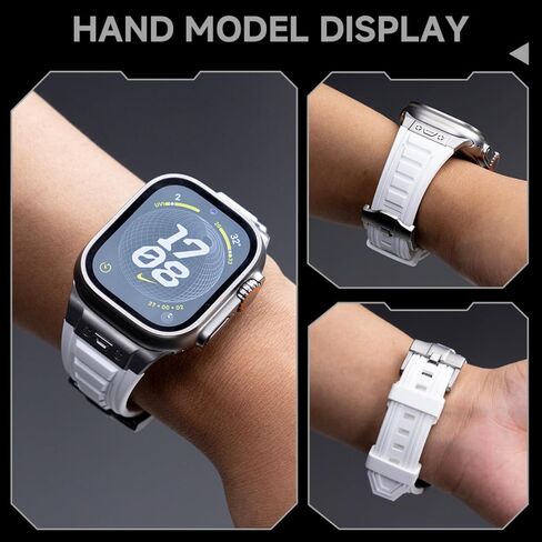 Sport Band Compatible with Apple Watch Ultra/Ultra 2 Band 49mm, Men Luxury Rugged Silicone Rubber Strap for iWatch Series 9 8 7 6 5 4 3 2 1 SE 45mm 44mm 42mm with Metal Connector in Kuwait