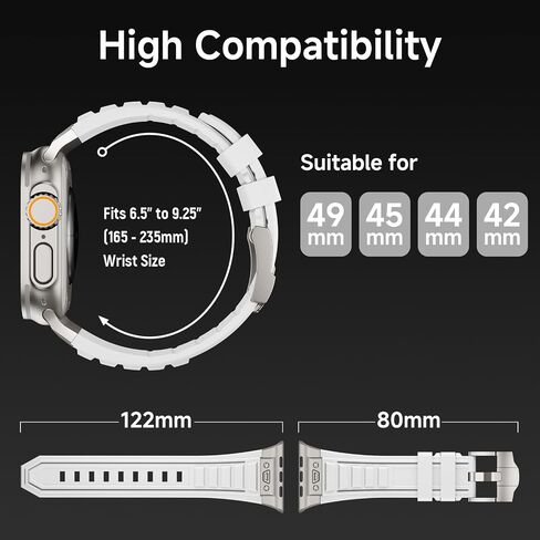Sport Band Compatible with Apple Watch Ultra/Ultra 2 Band 49mm, Men Luxury Rugged Silicone Rubber Strap for iWatch Series 9 8 7 6 5 4 3 2 1 SE 45mm 44mm 42mm with Metal Connector in Kuwait
