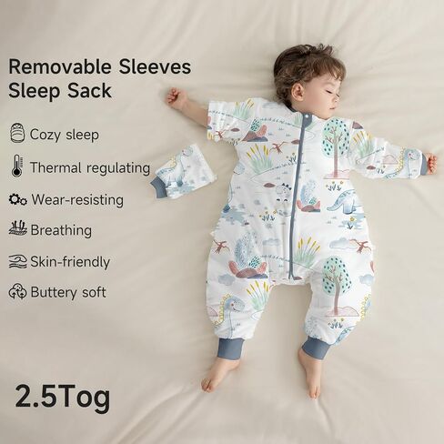 Toddler Sleep Sack with Feet 2.5 Tog, Thermostatic Breathable Cotton Baby Sleep Sack with Two-Way Zipper in Saudi Arabia