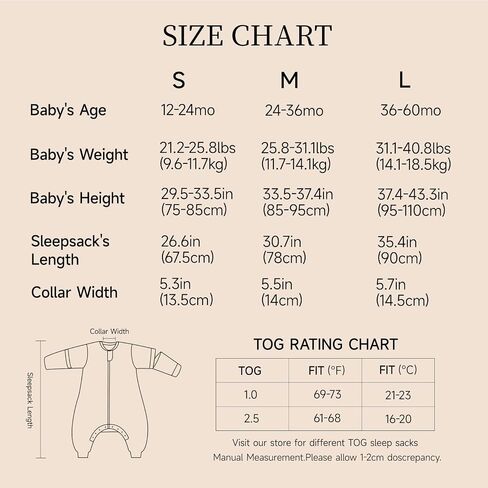 Toddler Sleep Sack with Feet 2.5 Tog, Thermostatic Breathable Cotton Baby Sleep Sack with Two-Way Zipper in Saudi Arabia