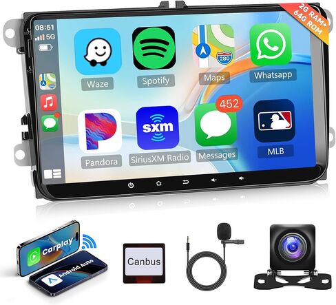 2G+64G 9 Inch Android 13 Car Stereo Radio Carplay for VW Passat Jetta Seat Golf Skoda Polo Tiguan Beetle, Rimoody Touchscreen Android Auto GPS Navigation Bluetooth FM SWC Backup Camera in Saudi Arabia