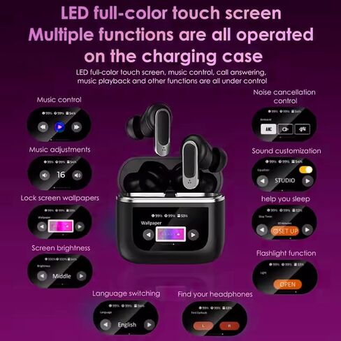 AD V8 TWS Earphones 2024 Newest LCD Touch Screen Wireless Earbuds with ANC+ENC Noise Cancelling - Sport V8 Earbuds IPX-5 Waterproof Stereo Sound - Long Battery Life BT V5.3 Gaming Headphones (Black) in Saudi Arabia
