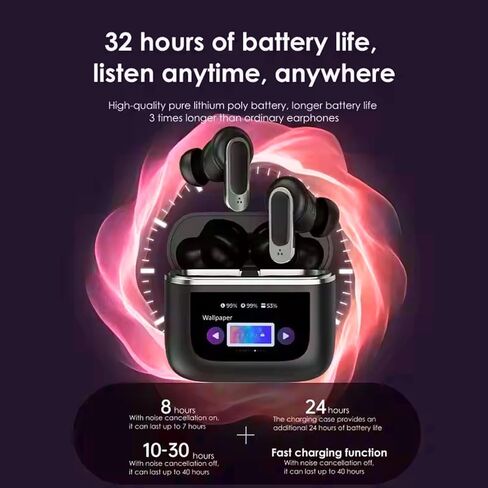 AD V8 TWS Earphones 2024 Newest LCD Touch Screen Wireless Earbuds with ANC+ENC Noise Cancelling - Sport V8 Earbuds IPX-5 Waterproof Stereo Sound - Long Battery Life BT V5.3 Gaming Headphones (Black) in Saudi Arabia