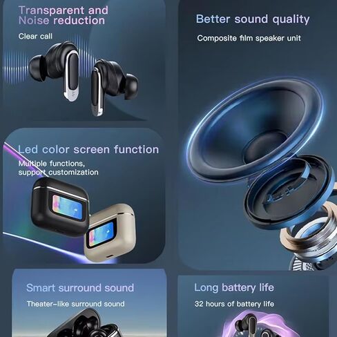 AD V8 TWS Earphones 2024 Newest LCD Touch Screen Wireless Earbuds with ANC+ENC Noise Cancelling - Sport V8 Earbuds IPX-5 Waterproof Stereo Sound - Long Battery Life BT V5.3 Gaming Headphones (Black) in Saudi Arabia