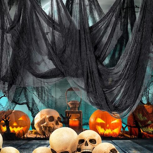 512" x 85" Halloween Black Creepy Cloth,Large Spooky Gauze Cloth Halloween Decorations- Scary Creepy Gauze Haunted Cheesecloth for Halloween Party Supplies Stairway Window Table Doorways Decor in Kuwait