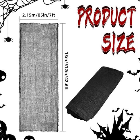 512" x 85" Halloween Black Creepy Cloth,Large Spooky Gauze Cloth Halloween Decorations- Scary Creepy Gauze Haunted Cheesecloth for Halloween Party Supplies Stairway Window Table Doorways Decor in Kuwait